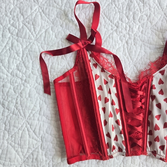 Victoria's Secret Dream Angels Heart Print Unlined Lace Up Corset Bra Top - Picture 2 of 10